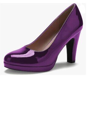 miss left Purple Low Platform Chunky High Heel Slip On Closed Round Toe Pump